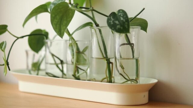 Growing plants in water using glass containers