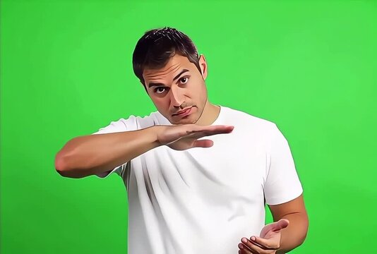A young man wearing a white t-shirt shrugs with open hands displaying a puzzled expression on his face conveying a sense of confusion doubt and uncertainty or perhaps indicating he does not know