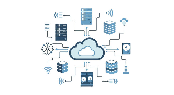 Cloud Computing Network Diagram with Servers and Data Storage