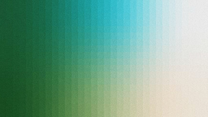 Abstract gradient background with grainy texture, featuring a smooth color transition from deep green through turquoise to soft white and beige, with subtle horizontal tonal bands.  © yun visual