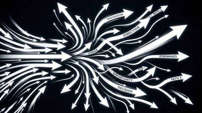 Flowing Arrows Representing Choices, Directions, and Opportunities
