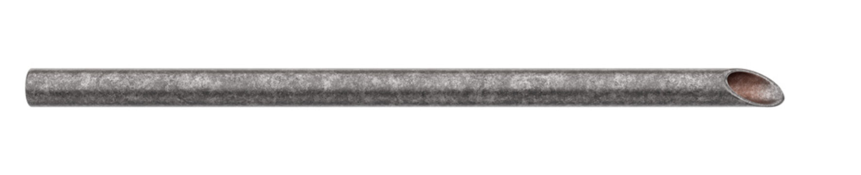 high-quality 3d realistic render of a weathered mitered metal pipe with rough galvanized exterior texture and rusty copper interior for industrial plumbing visualization