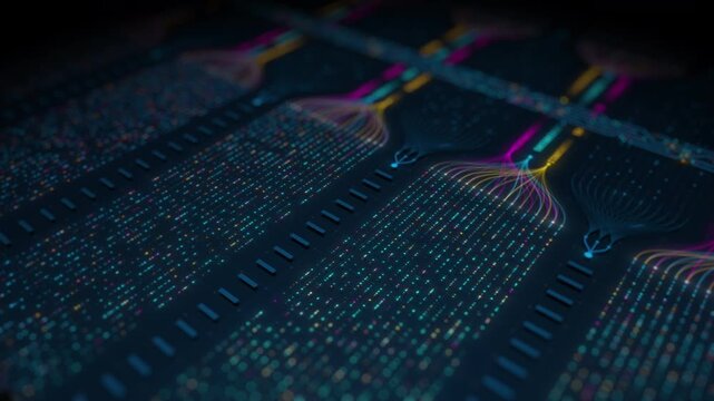 Artificial Intelligence neural network processing big data with binary code motion graphics seamless loop
