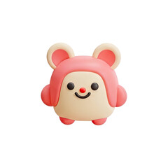 Obraz premium A cute, cartoon mouse character is depicted. The mouse has a pink body, pink ears with black accents, and a smiling face with a red nose.