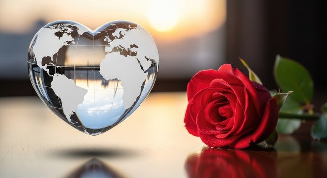 World humanitarian day heartfelt global compassion with a red rose and heart shaped globe
