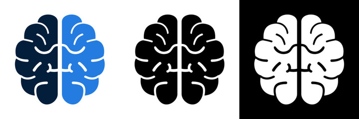 Stylized human brain icon representing thought, intelligence, and cognitive function in various forms. © Rusdan