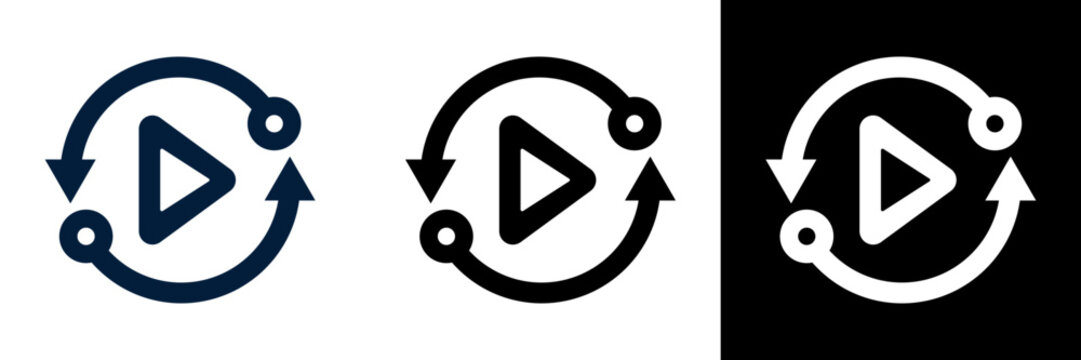 Video Playback Loop Icon Set for Continuous Media Playback.