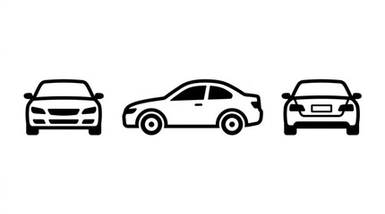 Fototapeta premium Three views of a modern sedan car icon.