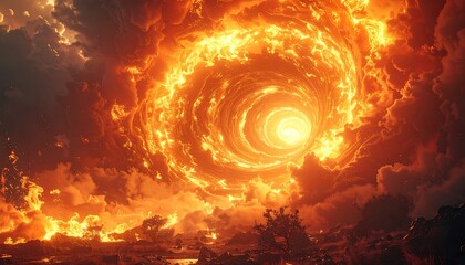 Obraz premium Swirling fiery vortex in dark sky.