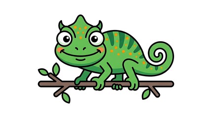 Fototapeta premium Cute Green Chameleon Sitting on a Branch.