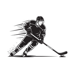 Fototapeta premium Ice Hockey Player Skating Vector Monochrome Sports Action Graphic
