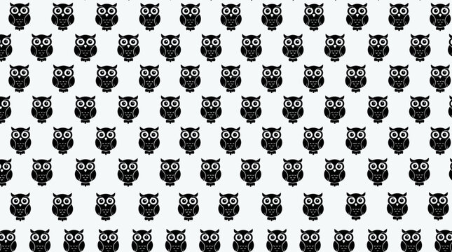 Seamless repeating black owl bird icon pattern background