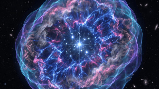 A magnificent supernova remnant expands through the infinite black void of deep space