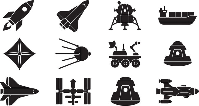 Collection of various space exploration vehicles.