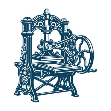 Vintage Printing Press Machine Illustration