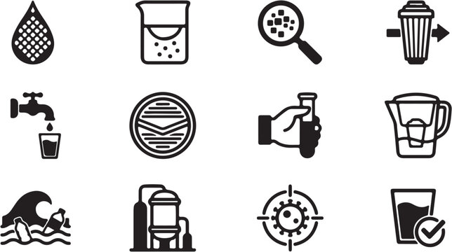 Black icons of drink and water.