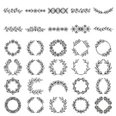 Fototapeta premium Hand Drawn Floral Wreaths and Borders Botanical Vector Elements