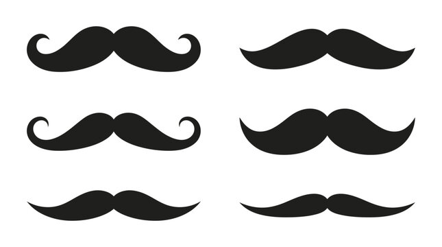 Collection of classic gentleman's mustache solid silhouettes showing different facial hair fashion shapes
