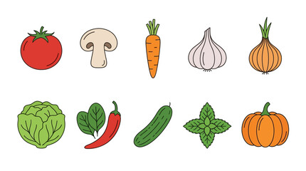 Fototapeta premium Collection of Fresh Vegetables and Produce Icons.