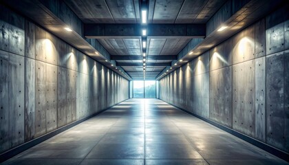 Fototapeta premium An empty and dark underground tunnel stretches into a long perspective, revealing the weathered walls and abandoned architecture of an old hidden city corridor