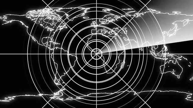 Futuristic digital radar scanning world map animation.4k video