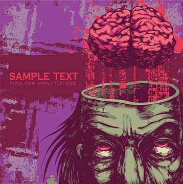 Zombie Brain Horror Concept Vector Illustration with Grunge Style