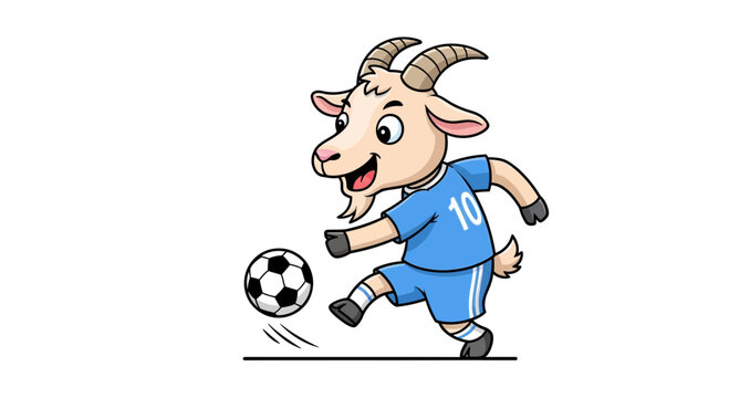 Cartoon Goat Playing Soccer - Funny Animal Athlete Kicking Football
