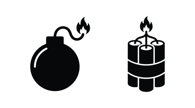 Dynamite And Bomb Silhouettes On A White Background