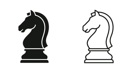 Chess Knight Silhouettes In Black And White Linear Style © EMON