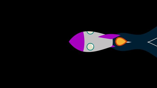 Transition Animation Motion Graphic of 2 Rotating Rockets Flying in Space with Smoke Trails. Overlay with Green Screen Background and Alpha Channel for Transparency
