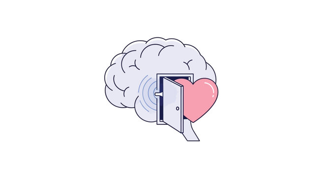 Minimalist brain illustration with purple lobes on white background