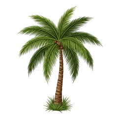 Fototapeta premium Isolated palm tree illustration with green fronds and brown trunk on white