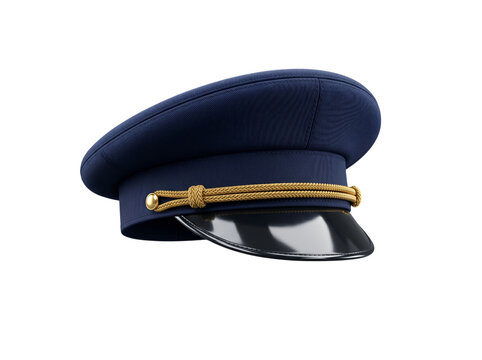 Classic navy blue captain cap with a golden rope and glossy black visor