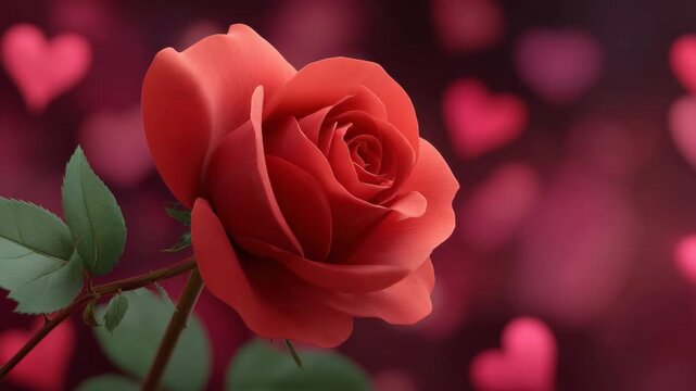 Red rose flower heart romantic floral bloom on dark pink background, elegant closeup macro soft focus petal stem leaf love valentine background