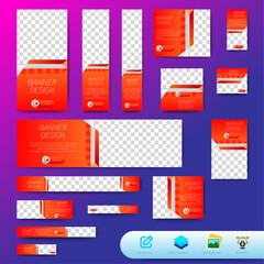 Naklejka premium Modern Banner design web template set. Set Horizontal, vertical, square business background design. Orange Banner. vector