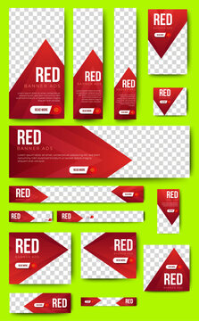 Set bundle of ads banner template design with red background. vector
