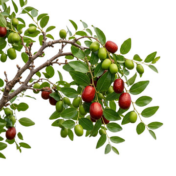 Jujube tree branch with ripening red and green fruits food production ziziphus