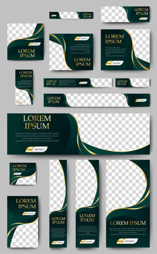 Business Advertising Banners template design with black and gold background concept. vector