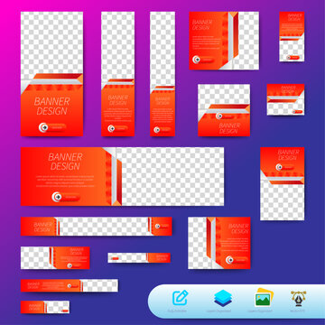 Modern Banner design web template set. Set Horizontal, vertical, square business background design. Orange Banner. vector