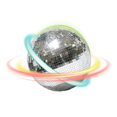 Shiny silver disco ball with planetary rings, isolated image, party club or festive themed © the frenchy viet