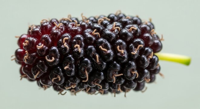 Fresh ripe organic black mulberry fruit isolated on white background.