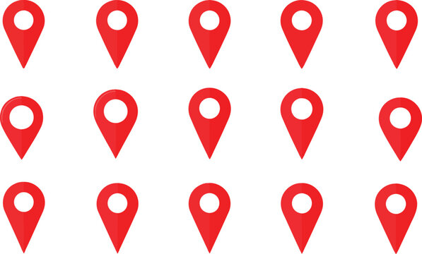 Location marker graphic element collection isolated on white background containing red checkpoint tags for route tracking global positioning system web design