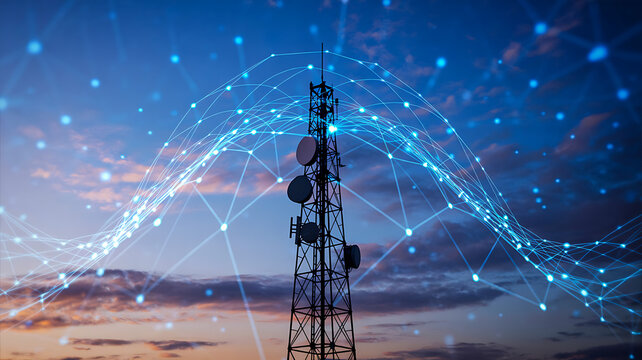 Telecommunication tower with digital network connectivity concept
