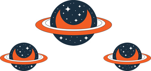 Celestial cosmic graphic illustration collection isolated on white background containing mystical astronomy celestial bodies astrology elements and universe exploration logos. © Mon