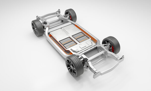 Electric Vehicle All-Solid-State Battery Skateboard Platform 3D Render - Diagonal High Angle View