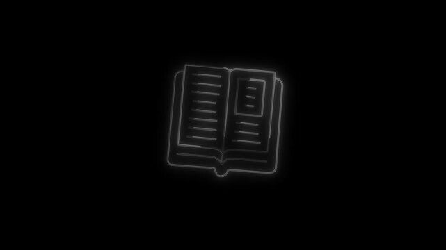 White Neon Outline of an Open Book on a Black Background reading knowledge