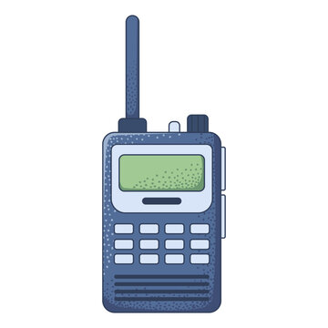 illustration of a vintage two-way radio walkie talkie, designed to represent portable communication and outdoor survival gear.