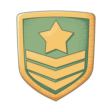 Green Military Badge with Star and Chevrons