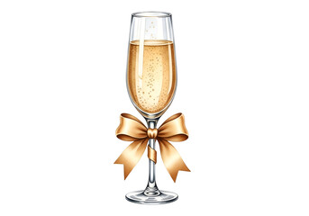 Obraz premium Elegant champagne toast celebration with golden bow in bright studio lighting on white background , Isolated on Transparent Background, PNG, Generative AI