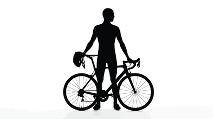 Obraz premium Minimalist black vector illustration showing a fit cyclist standing proudly with his modern racing road bike
